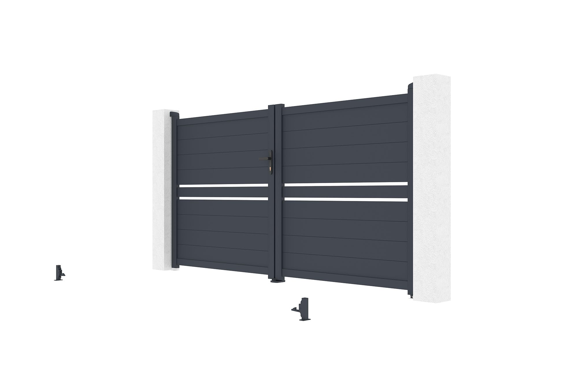 CASANOOV Portail Battant CIMONE 300x158 cm (3x1,6 m – 5 m²) Aluminium Gris Anthracite RAL7016 – Semi-Ajouré Design Moderne – Résistant Corrosion – Kit Complet avec Accessoires