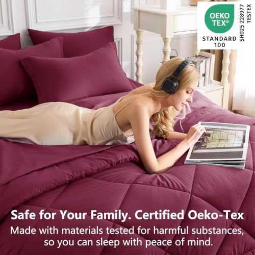 Image of CozyLux Full Size Comforter Sets Burgundy - 7 Pieces Bed in a Bag Full, Luxury Soft Bed Set for All Seasons, Bedding Set with Down Alternative Comforter, Sheets, Pillowcases & Shams, Red