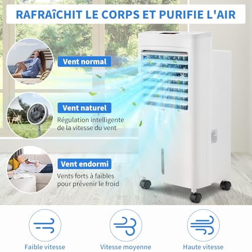 LEADZM Climatiseur Mobile, Climatiseur d'Air Mobile 4 en 1 Rafraichisseur d'Air par Evaporation Refroidisseur Portable,Réservoir d'eau de 8L,75W,Débit d'air 550m³/h – Image 6