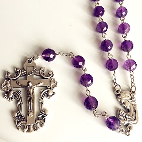 Elegantmedical Amethyst Bead Rosary Cross Jesus Crucifix Catholic Handmade 5 Decade Rosary Necklace Box #TOP3