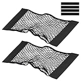 2 Pieces Universal Trunk Net with Velcro Stickers, Small Cargo Mesh Net Organizer, Elastic Car Storage Pocket for Camper, RV, SUV, Travel Trailer (35x50cm / 13.8x19.7in)