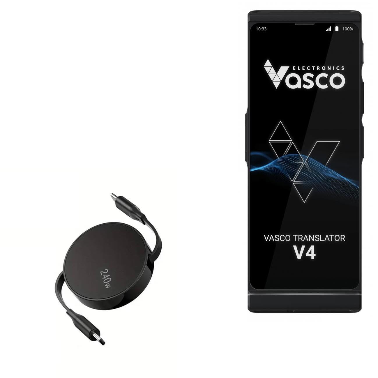 BoxWaveCable Compatible with Vasco Translator V4 - PD miniSync (240W), Retractable PD 240W Portable USB Type-C Cable - Jet Black