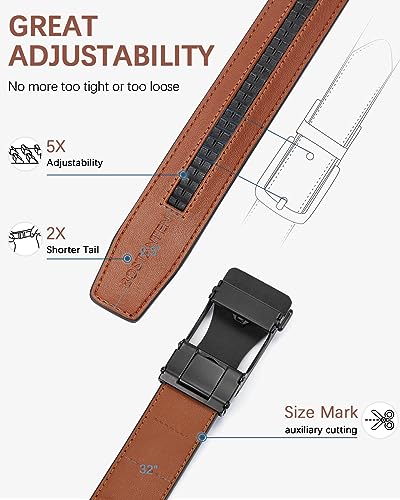 Image of BOSTANTEN Ratchet Belts for Men Leather Trim to Fit 1 3 /8 inch Gift Boxed | Micro-Adjustable Buckle, Tailored Size, Holeless, Versatile for Dress Casual, Effortless Style