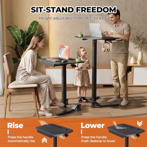 Image of JOY worker Mobile Standing Desk Adjustable Height, Rolling Desk with Drawer