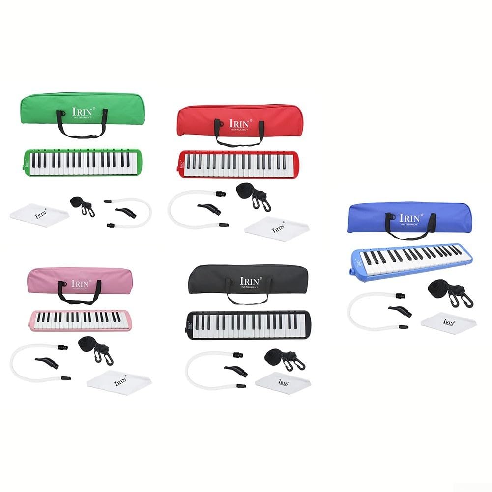 Student Melodica mit 37 Tasten und Tube-Tasche, inklusive kurzen und langen Mundstücken für verschiedene Spielstile (Grün)