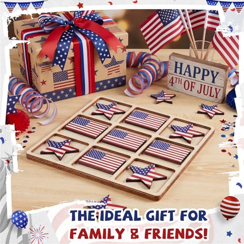 American Flag Wooden Tic Tac Toe Juego de Mesa miniatura 2