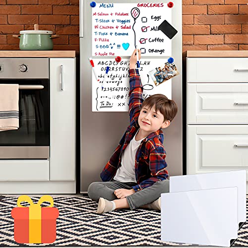 Magnetic Dry Erase White Boards For Refrigerator, 2 Pack 17”X12” Fridge Whiteboards Menu Organizer Boards, 3 Markers With Eraser, 1 Big Dry Eraser And 4 Pin Magnets For Grocery List, Planner, Kitchen #TOP2