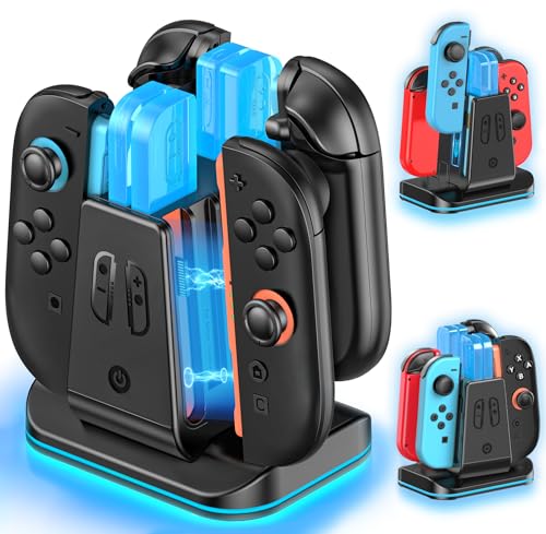 Base de Carga para Switch, Compatible con Mandos SW 2/SW1/OLED, 8-EN-1 Magnético Cargador para Nintendo Switch, Estación de Carga para Joy-con con Indicador LED & Cable de Carga