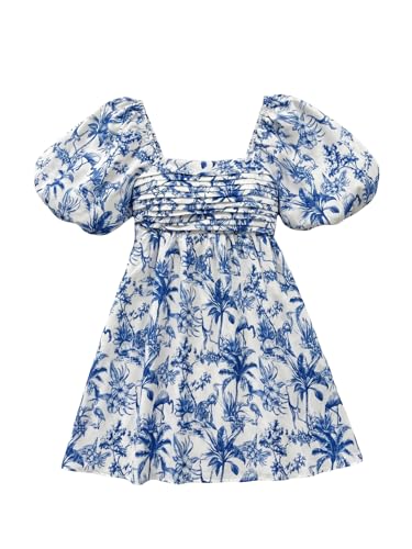 Image of Floerns Women's Floral Dress Puff Sleeve Dress Square Neck Summer Vacation Picnic Mini Dresses