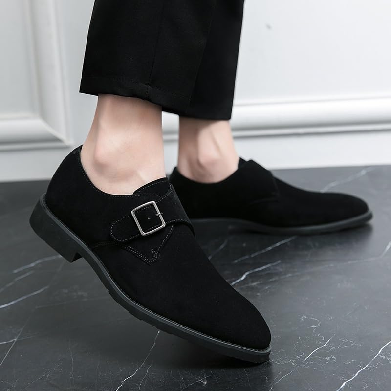Dress Shoes for Mens Monk Business Slip-on Plain Toe Casual Non Slip Low Top Block Heel Anti-Slip Shoe4