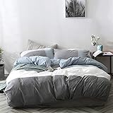 Modern Queen Bedding Duvet Cover,Blue Grey White Patchwork Duvet Cover Set,100% Washed Cotton Big...