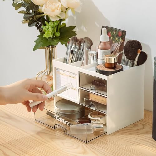 Image of UCRAVO GREEN Desk Organizer and Storage with 3 Drawers, Multi-Functional Desktop Organizer, 8 Compartments Pencil Pen Holder for Office, Home, School & Art Supplies