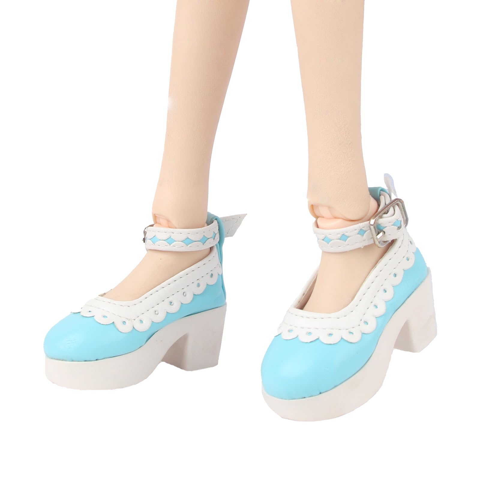 MSYO 1/3 BJD Doll High Heels, A Pair of Pure Light Blue Leather High-Heeled Shoes Designed for 60cm Ball Jointed Dolls, Round-Toe Heels for 24 Inch
