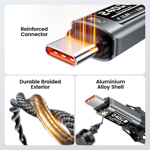 toocki 240W USB C auf USB C Kabel Schnellladekabel USB C USB PD3.1 Nylon USB Typ C Ladekabel mit LED Display für iPhone 17 Pro Max, iPhone 16, Samsung S24 S23 S22 S21, MacBook Pro/Air (2M)