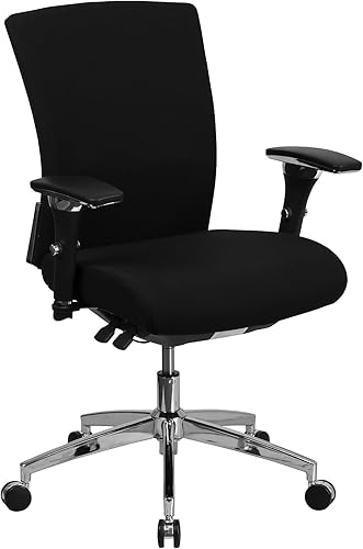Flash Furniture HERCULES Series 247 Uso Intensivo 300 lb. Silla de oficina ergonómica multifunción de tela negra con deslizador de asiento