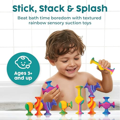 Image of BUNMO Rainbow Textured Suction Toys - 10 Pack | Bath Toys and Suction Toys | Silicone Kids Bath Toys for Kids Ages 3+ | Bathtub Toys, Shower Toys & Travel | BPA-Free