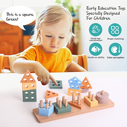 Bestamtoy Montessori Toys For 1 Year Old |Toddlers Wooden Sorting And Stacking Toys For Baby Boys And Girls -|Shape Sorter And Color Stacker Preschool Kids Wood Gifts #TOP3