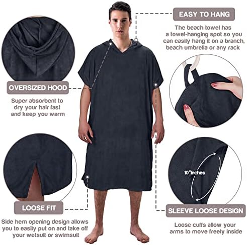 Kato Tirrinia Changing Robe With Hooded,Oversized Windproof Towel Poncho for Beach Surfing Outdoor Sports,Swimming Wetsuit Changing Bath Robe,One Size Fit Adults,Women,Men,Black