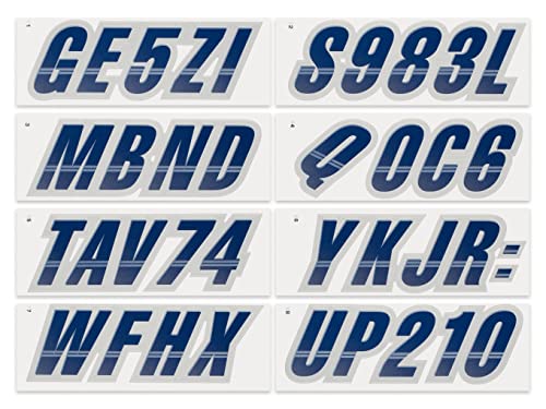 Image of Stiffie Techtron Navy /Silver 3 inch Alpha-Numeric Registration Identification Numbers Stickers Decals for Boats & Personal Watercraft