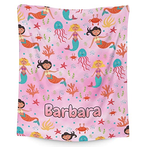 Mercuryelf Custom Mermaid Throw Blanket - Soft, Fuzzy & Warm - 30x40 Inches Small Blankets for Lap, Crib - Pink Cute Throws Gift for Mermaid Lovers