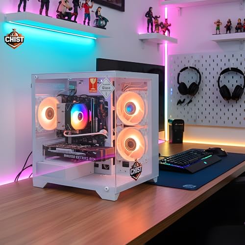 Image of CHIST Gaming Desktop PC, AMD Ryzen 5 5500, 16GB DDR4, 512GB Nvme SSD, Liquid Cooling with RGB Fans Wi-FI Bluetooth Card,Windows 11 Pro White (RTX 3060 12GB DDR6)