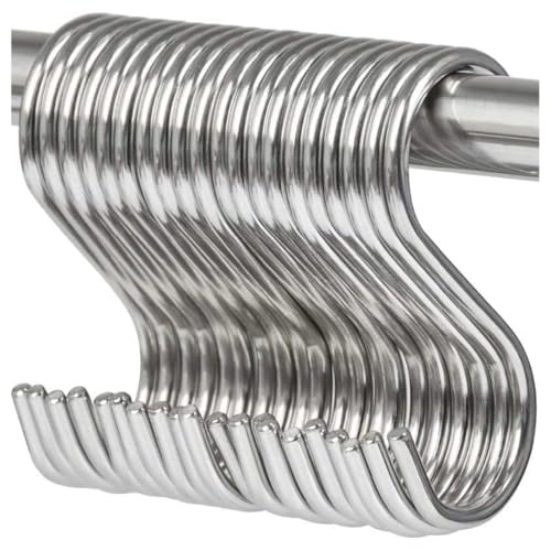 Image of 100% Stainless Steel S Hooks (Pack of 15) S Shaped Hook for Hanging Heavy Duty for Kitchen Cutlery, Bathroom Towels, Curtain rods, Potted Plants, Pan, Pot, Coat (5mm,3.5 Inch in Length)