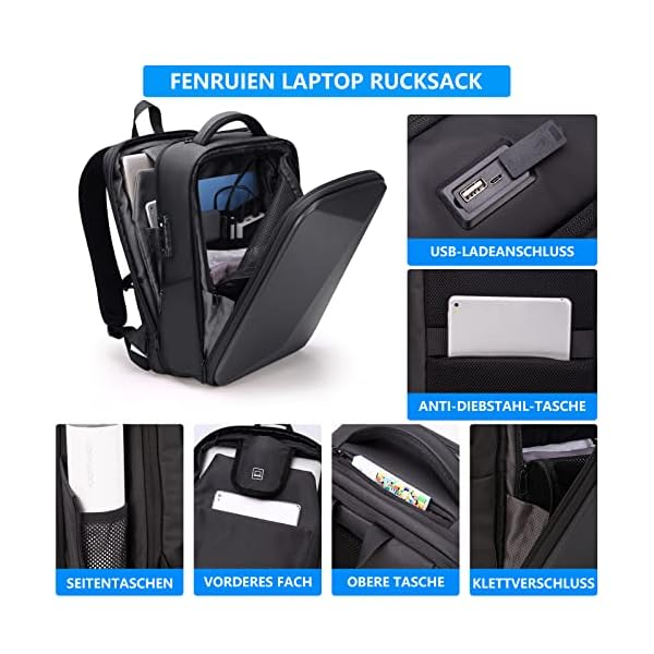 FENRUIEN Erweiterbarer 18L-26L Rucksack, Laptop Rucksack Wasserdicht Schulrucksack mit USB-Ladeanschluss Anti Diebstahl… – Bild 5