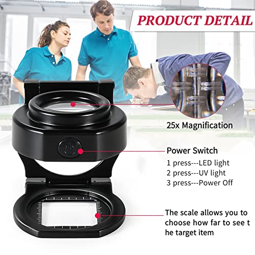 25X Loupe Magnifier With 6 Light, Usb Rechargeable Three-Folding Desktop Portable Metal Eye Loupe Scale Sewing Magnifing Glass For Textile Optical Jewelry Tool Coins Currency #TOP4