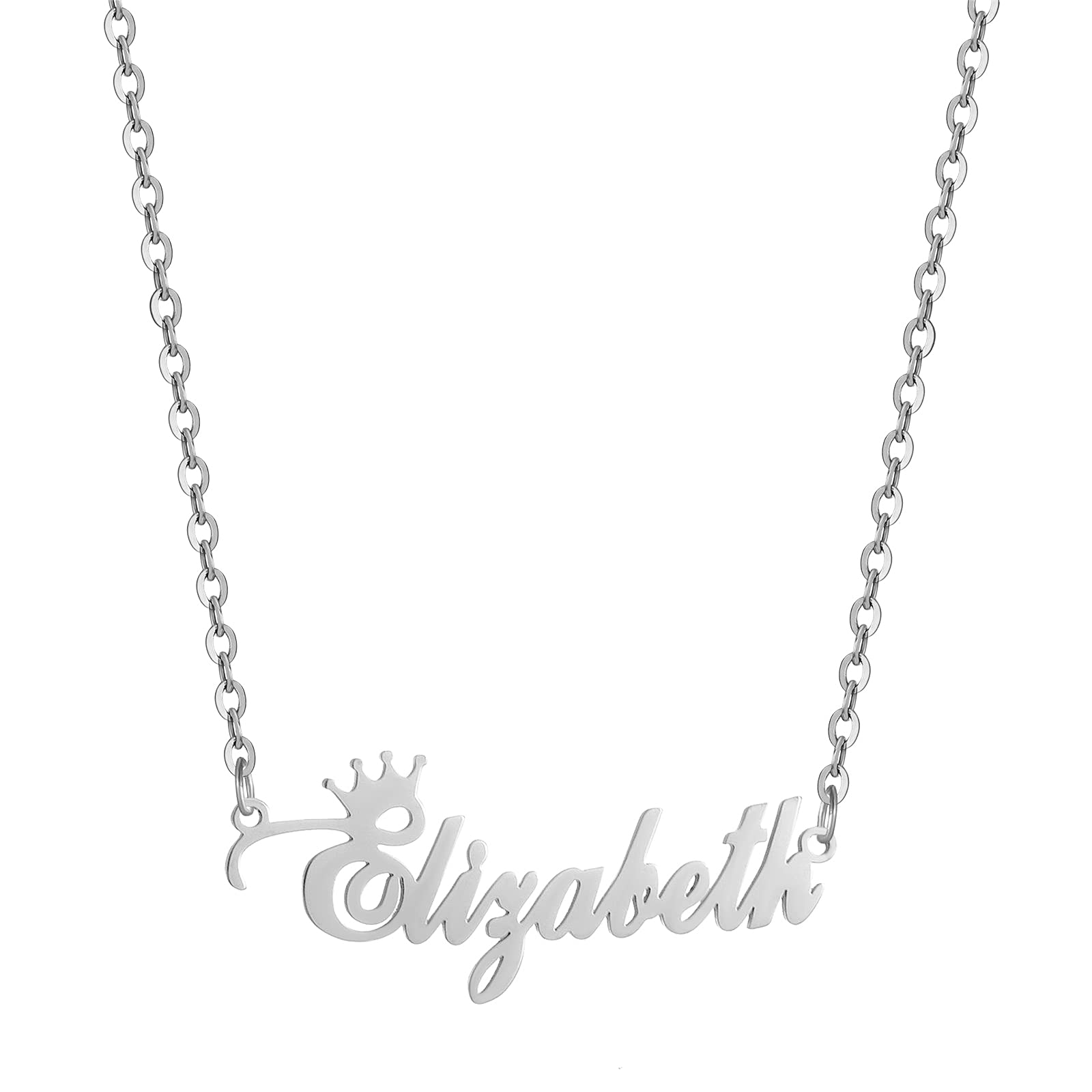 SKQIRCustom Silver Name Necklace Personalized for Women, Customized Chains Name Pendants Necklaces Personalized Name Necklace with Crown for Women Girl Gift