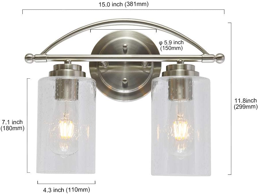 Blасk Frіdау - 70% оƒƒ TODOLUZ Bathroom Vanity Lighting with Seeded Glass Shade in Brushed Nickel, Indoor Wall Mount Light for Bedroom Corridors