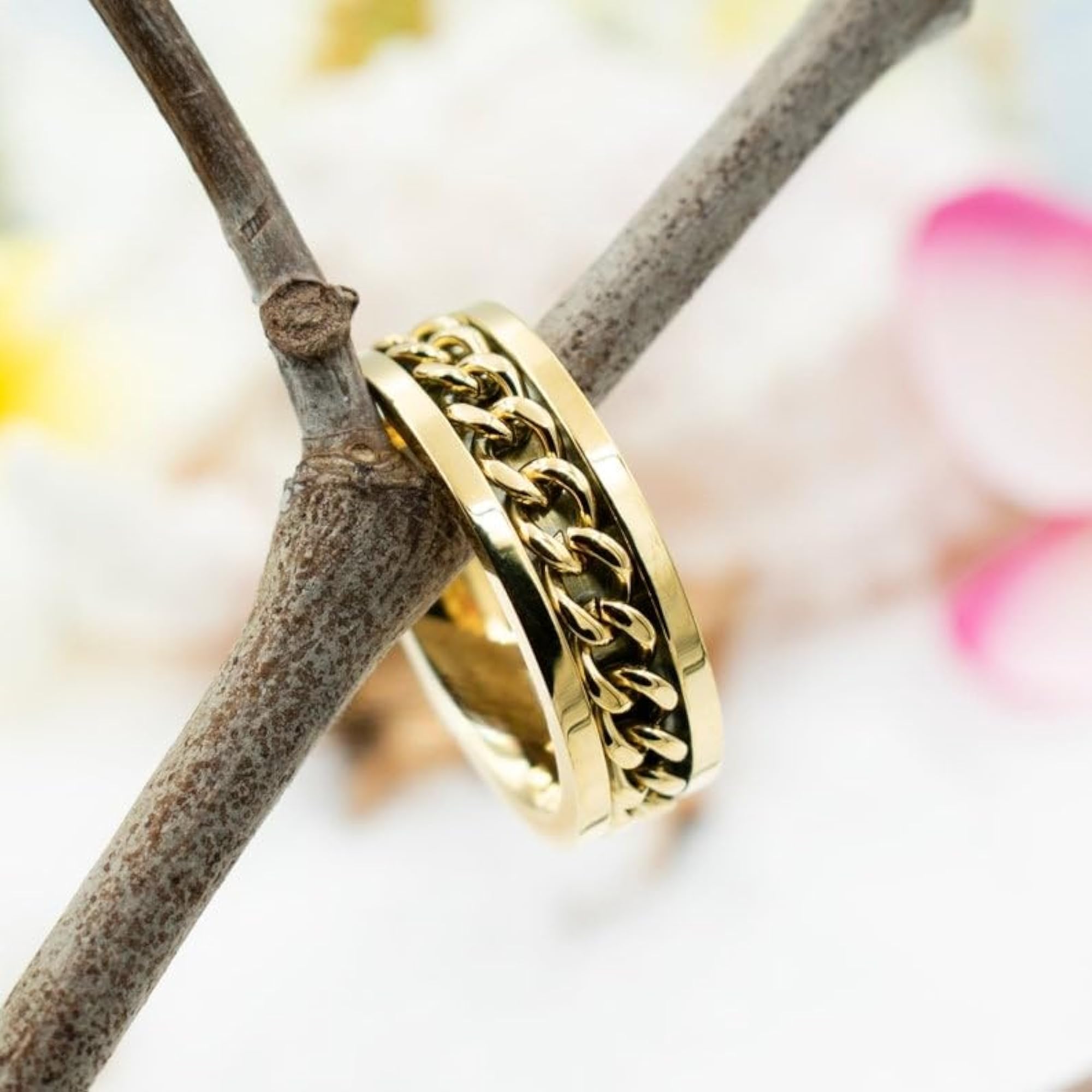 Gold Plated Stainless Steel Chain Spinner Ring, Unisex