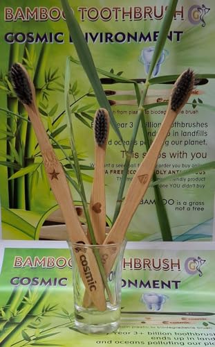 Image of Cosmic Bamboo Toothbrush Charcoal Infused Bristles Family pack of 3 (parents with one kid)