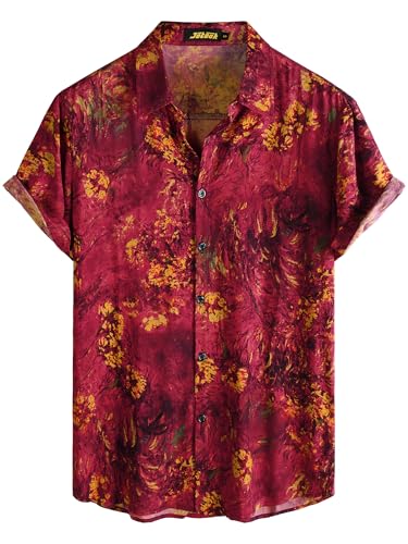 Image of JOTOOK Mens Hawaiian Shirt Short Sleeve Button Down Tropical Shirts Casual Floral Summer Beach Shirt