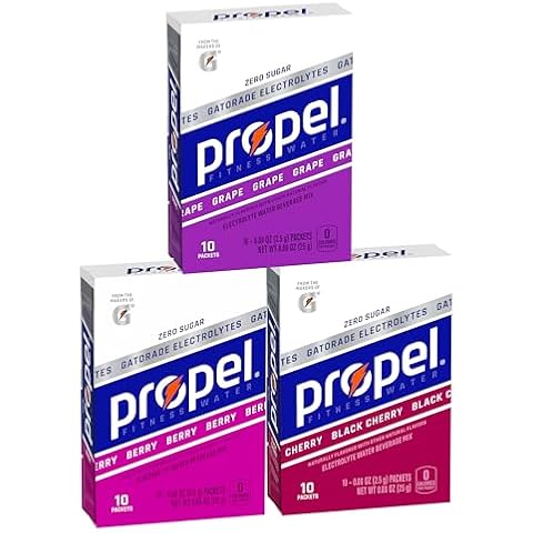 Propel Powder Packets 3 Flavor Grape Variety Pack With Electrolytes, Vitamins and No Sugar, (30 Pack)