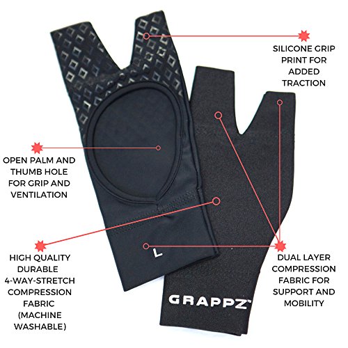 Grappz Flexible Splint For Fingers - Finger Tape Alternative Athletic Gloves Pair, Injury Jam Protection & Grip Support For Bjj, & All Sports (Black, Unisex, Large) #TOP2