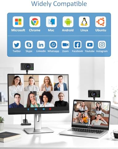 Webcam for PC, Streaming Camera, Web Camera for Desktop/Laptop Computer Webcam with Microphone, Plug and Play USB Web Cam with Bracket, Manual Focus, for Live Streaming, Video Calls (Grey, 2K) — view 6