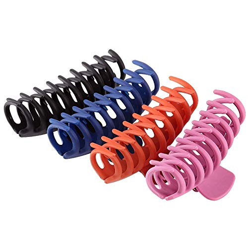 Pylrus Women's Hair Claw Clips 4 Inch Nonslip Large Strong Hold Girls Hair Clips for Thin Hair/Thick Hair/Long Hair (Black/Dark Blue/Purple/Orange)