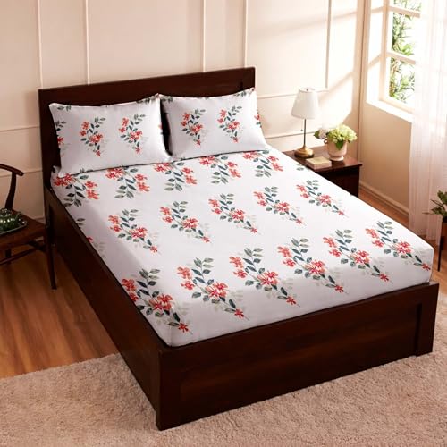 Image of Raymond Bedsheet 100% Cotton Feel Bedsheets 200 TC for Double Bed King Size (108 x108 Inch) with 2 Large Size Pillow Covers | Soft and Breathable | Wrinkle-Free | Premium Printed Design Luxe Maroon