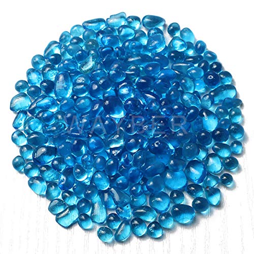 Wayber Glass Stones, 1Lb/460G Irregular Sea Glass Pebbles Non-Toxic Artificial Crystal Gemstones For Aquarium Turtle Tank Vase Filler Terrarium Flowerpot Decoration, Lake Blue #TOP1