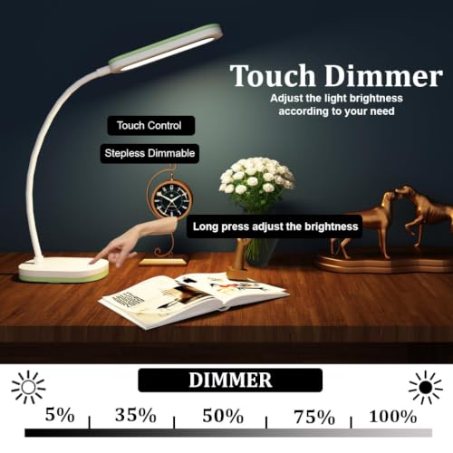 Image of fizzytech 360 Flexible LED Desk Lamp with USB Charging & Night Light - Touch Control Adjustable Desk Light for Reading, Studying, Office & Home Use (Green)