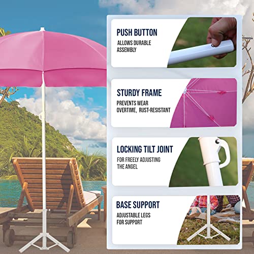 Image of OUTO 7ft /42in Garden Outdoor Umbrella with Stand Foldable Big Size Heavy Duty Waterproof Rain & UV Sun Protection Patio for Balcony Shedding Cantilever & Lawn (7 Feet /42 Inch Rib Arm, Pink)