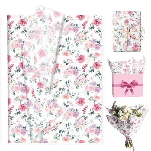 ローズ薄葉紙 100枚、柄入りギフトキャンディ包装紙、手作りアート誕生日・結婚式引き出物包装紙、サイズ：13.8 x 19.7インチ