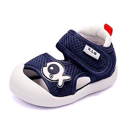 QGAKAGO Baby Breathable Mesh First Walkers Sneakers Summer Sandals Toddler Shoes for Boys Girls 6-30 Months (3.5 Toddler, Dark Blue-1)