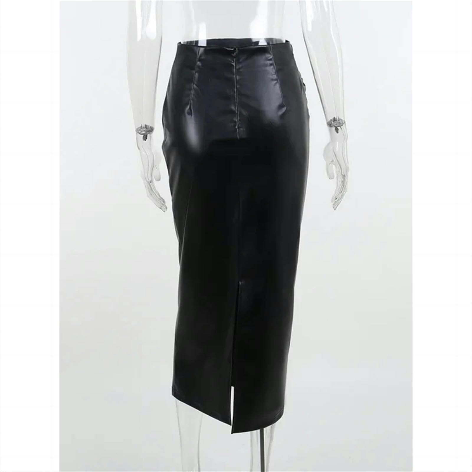 Gonna Lunga Donna Estate Scapa di Gonna in Pelle Nera dell'Autunno Primaverile Gonna Lunga Gonna con Gonna Midi con Vita Alta-Nero-M