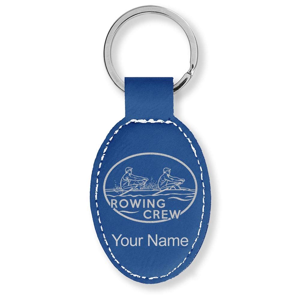 LaserGram Oval Keychain, Rowing Crew, Personalized Engraving Included