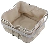 Bread Basket - Stainless Steel Bread Pastry Server with Canvas Liner, Square Bread Storage for French Bread, Artisan Bread, Croissant, Rolls, Muffins, Beige,and Silver, 8.25 x 8.3 x 4.2 Inches