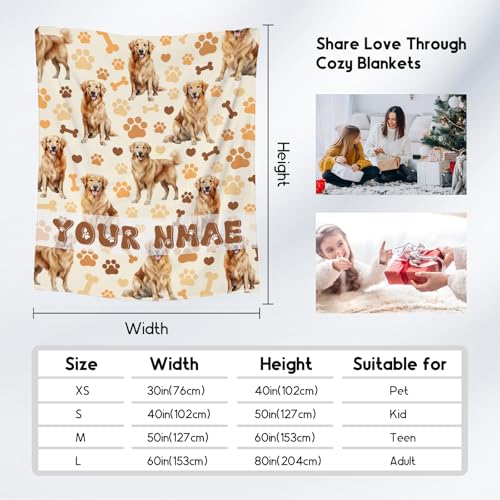Custom Golden Retriever Blanket with Girls Boys, 40x50 Inches Blanket with Dogs on it, Cozy Soft Throw Gifts for Dog Lovers, Cute Flannel Throw Blankets for Couch Sofa