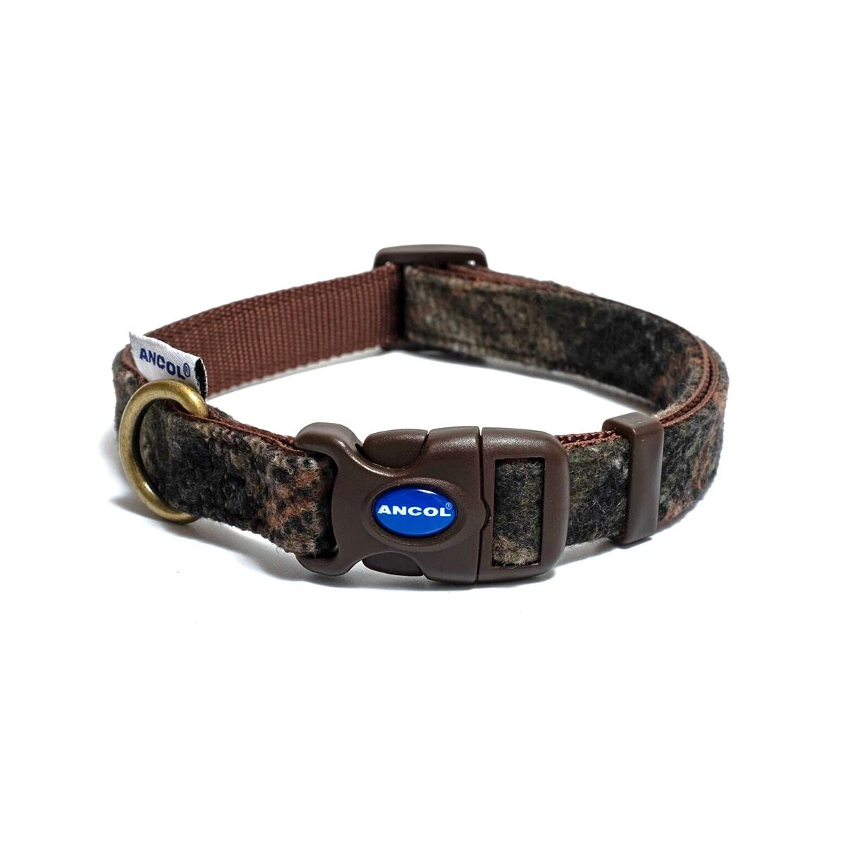 AncolCountry Check Adjustable Dog Collar for Dogs and Puppies - Brown Nylon Base with Country Inspired Fabric - Snap Buckle Fastening - Size Small 20-30cm