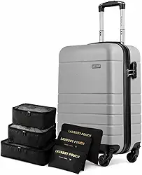 Mala Bordo ABS 10kg Viagem + Kit Organizador Necessaire 6 Peças (ABS, Essencial 2 Prata)