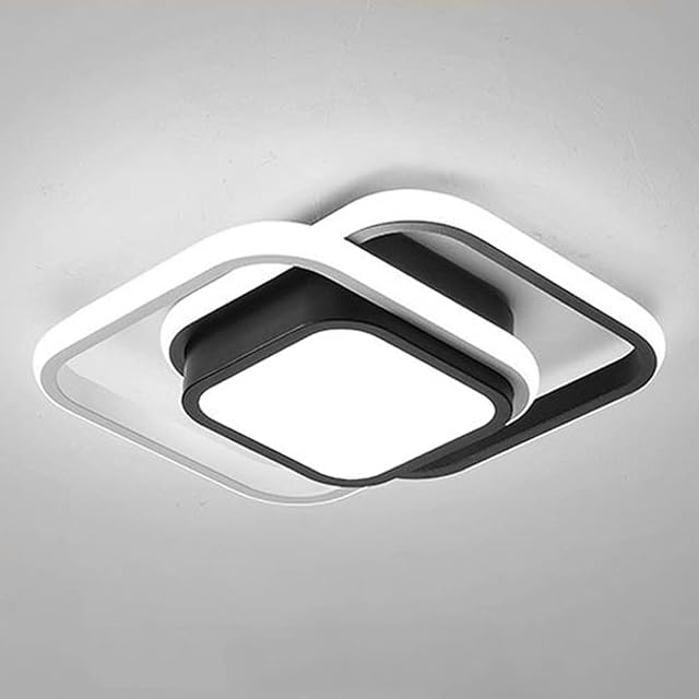 LED Ceiling Light Small 2 Squares Modern Nordic Fashion White Black Aisle Lights for Stairs Hallway Porch Kitchen Warm Light Cool White Light 21W (Cool White Light)